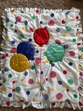 Vintage Quilted Silky Colored Balloons Ruffled Edge Baby Toddler Crib Blanket